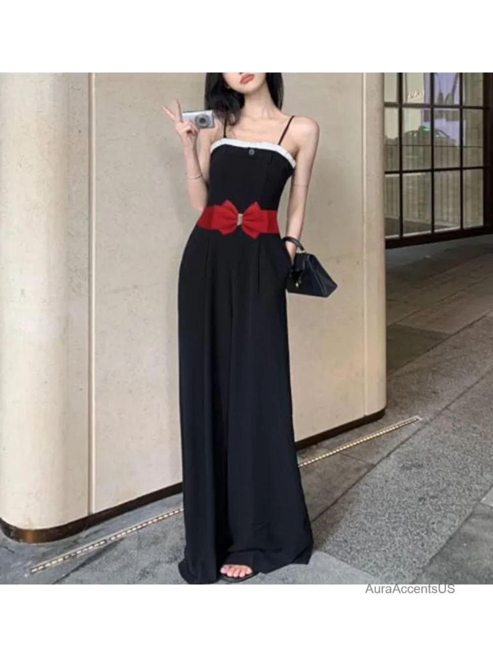 Stretch Belt with Rhinestone Bow Elastic Waist Accessory for Dresses Jeans